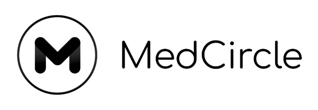 Logo of medcircle, featuring a stylized black letter 'm' inside a circle, followed by the name 